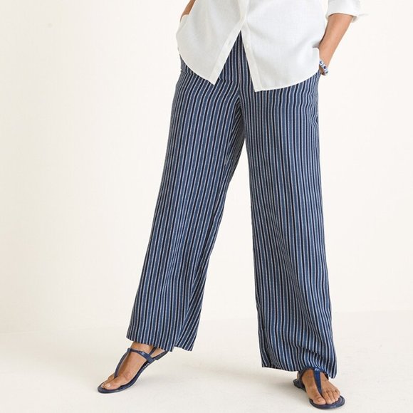 Chico's Pants & Jumpsuits Chicos Blue White Indigo Striped Pullon Palazzo Pants Size 5p Size
